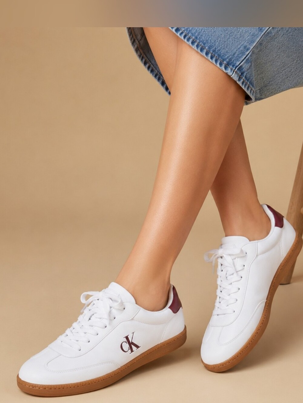 Calvin Klein Women’s White Burgundy Sneakers Size 11 M Casual Lace Up Shoes